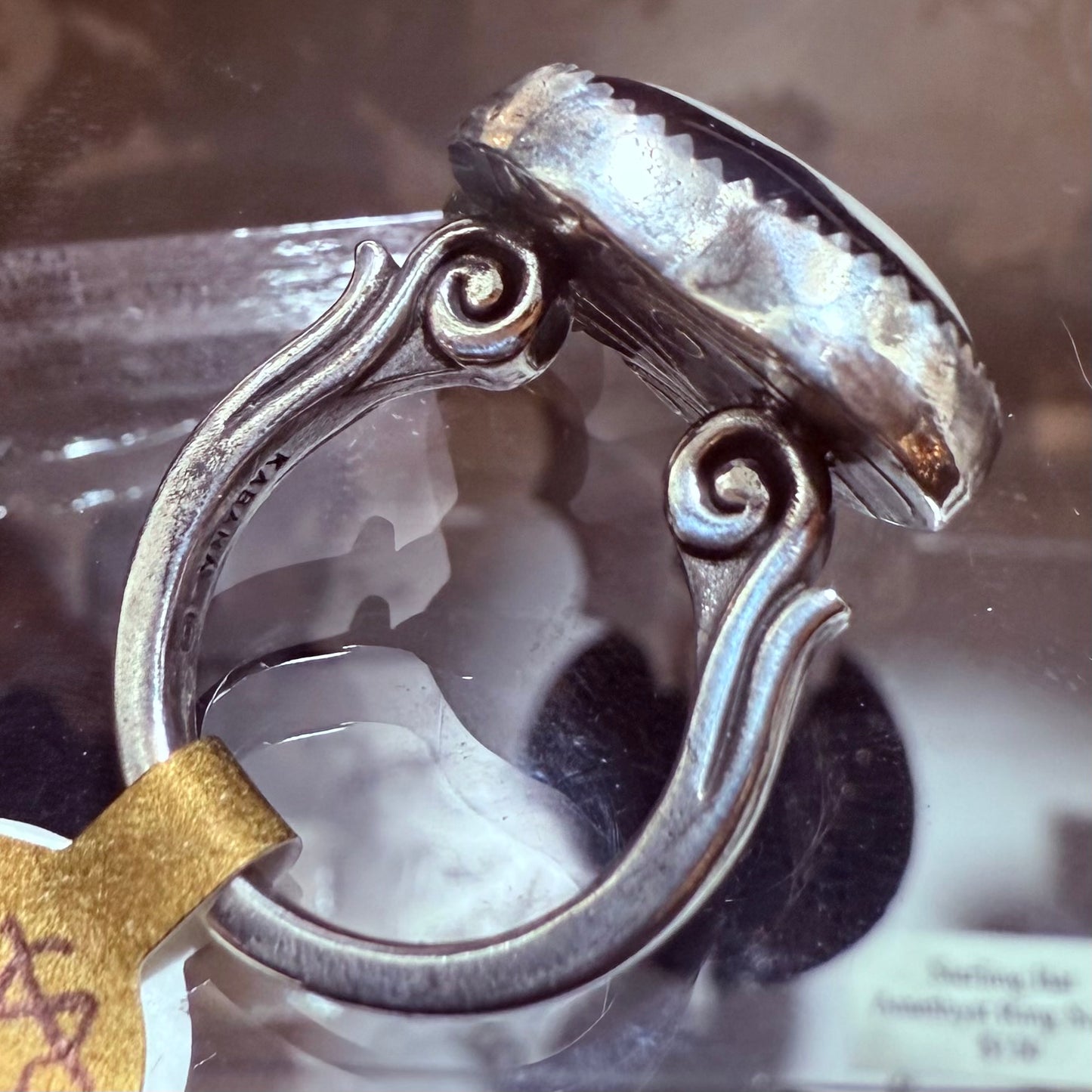 Sterling Gothic Victorian Lover’s Eye Black Heart Ring Garnet Tear