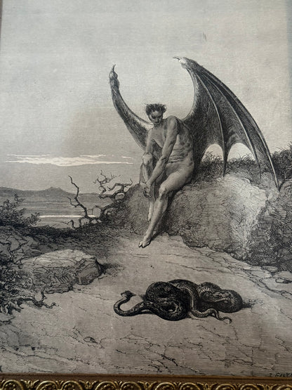 Antique Framed Paradise Lost Gustave Dore Scene Serpent