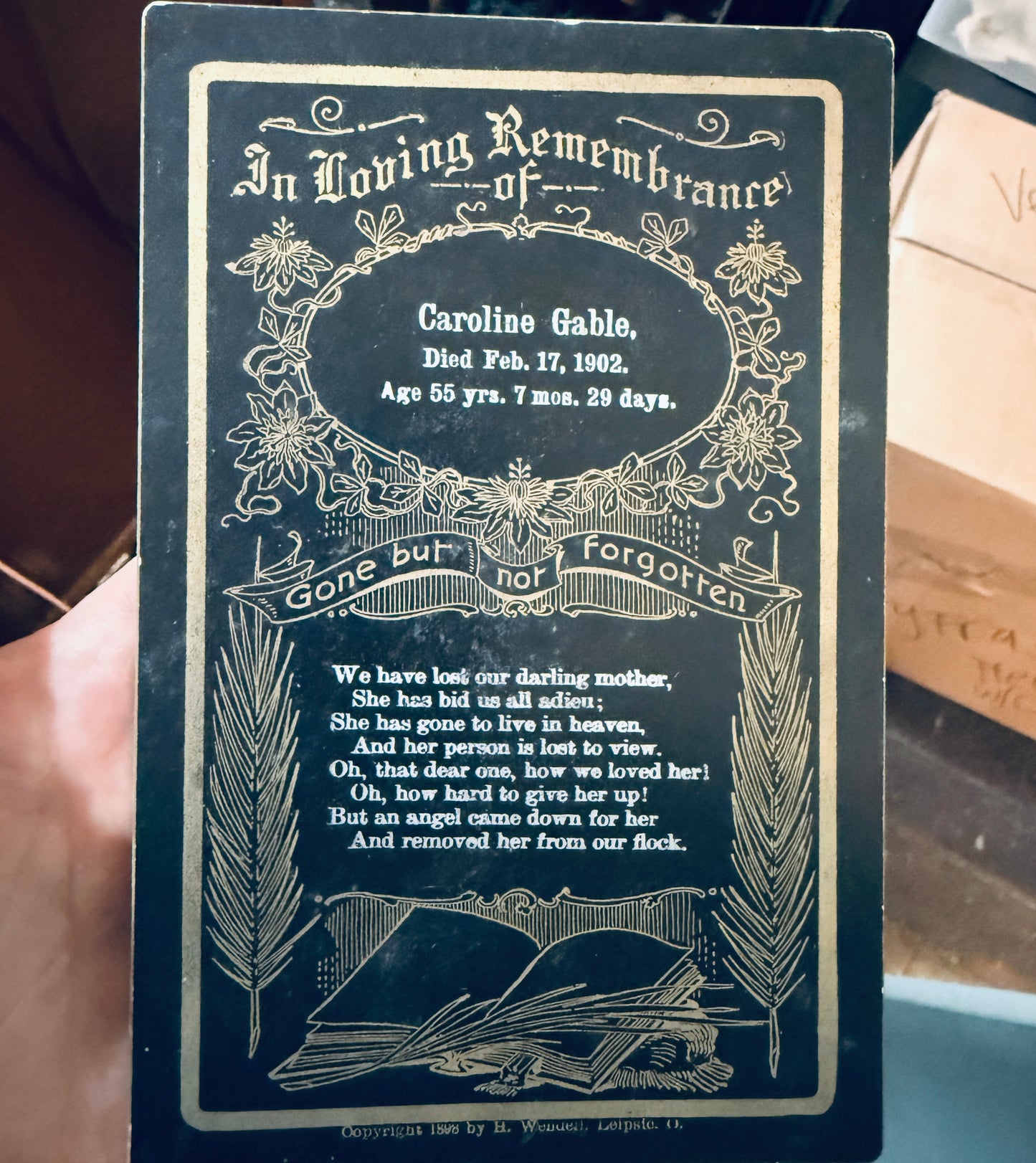 Antique Mother Memento Mori In Remembrance Card 1902