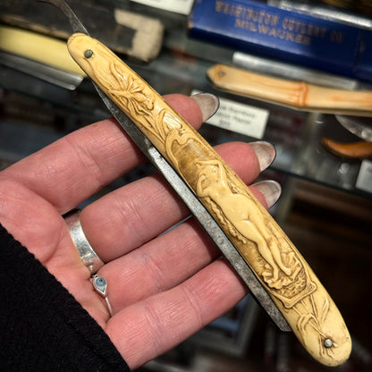 Antique Art Nouveau Naked Woman Celluloid Razor With Box