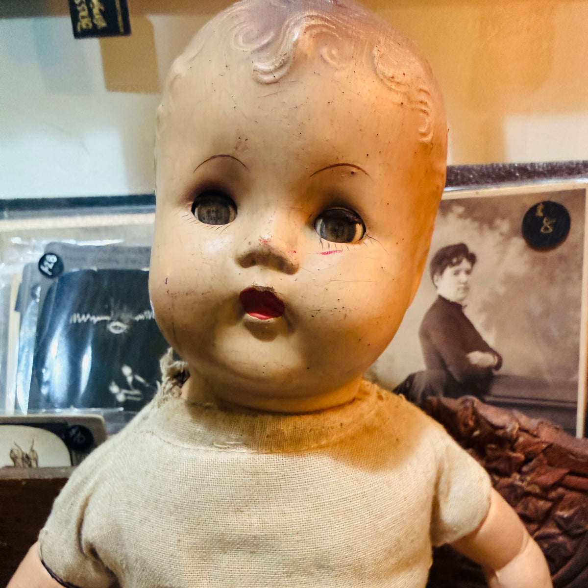 Early 1950’s Squeaking Doll Creepy Eyes