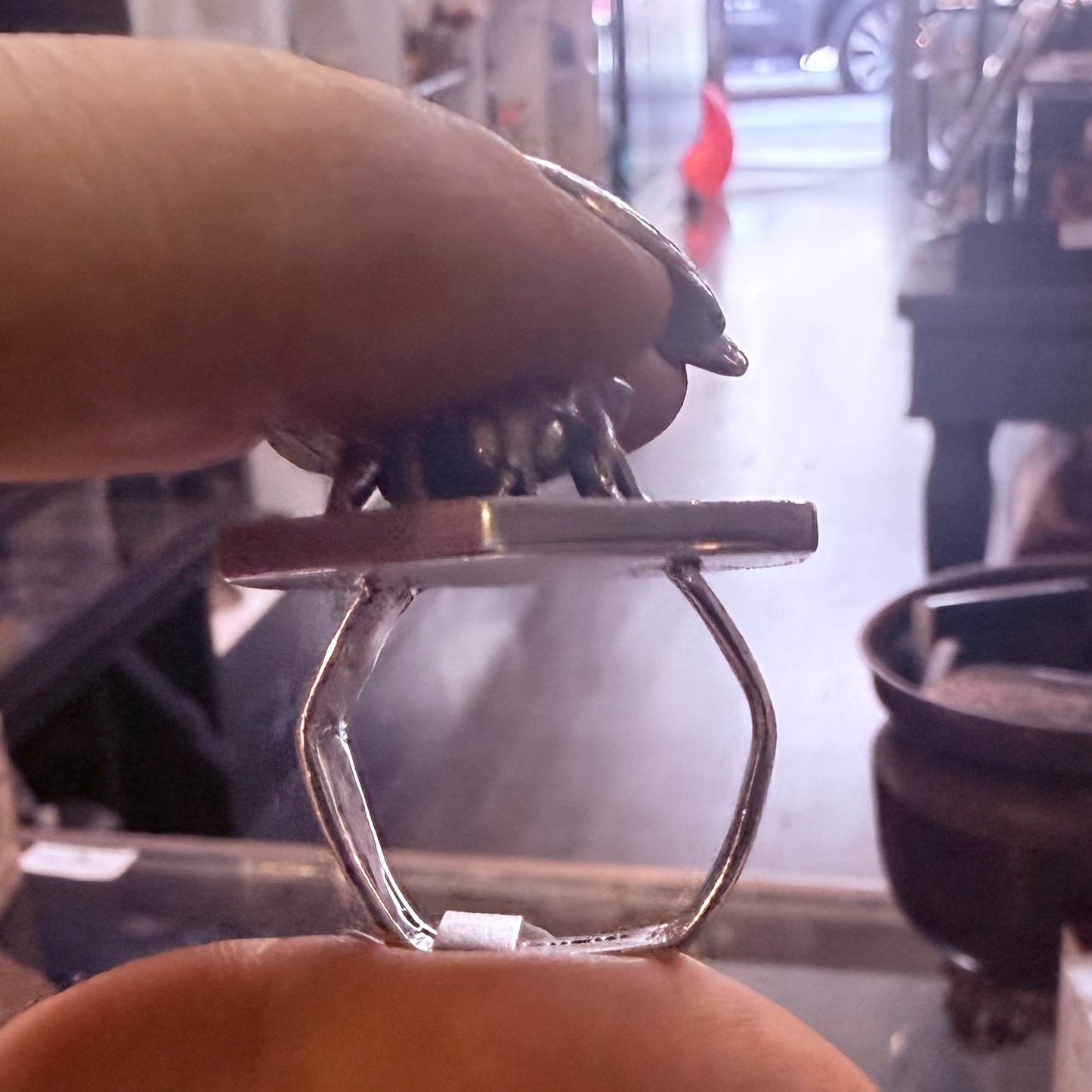 Sterling Amber Honey Beehive Ring