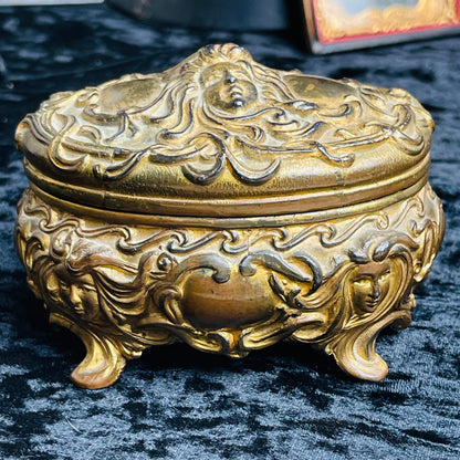 Antique Art Nouveau Woman Face Jewelry Casket Box