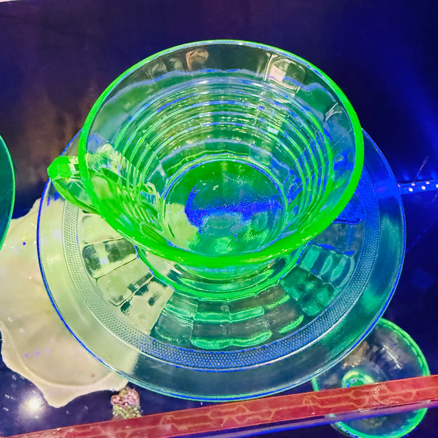 Antique Uranium Glass Teacup & Saucer Set