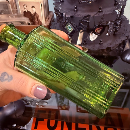 Antique Emerald Green Poison Bottle Rectangular 6”