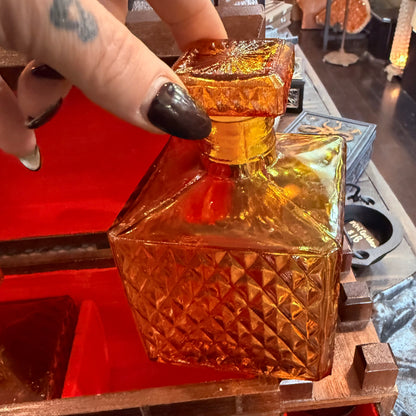 Vintage Dark Wood Castle Decanter Set