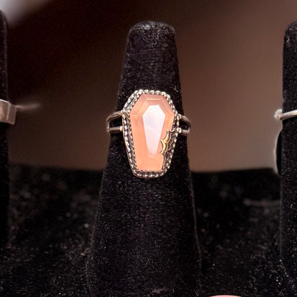Sterling Spiderweb Rose Quartz Coffin Ring Handmade