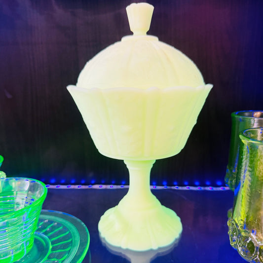 Antique Uranium Glass Fenton Candy Dish
