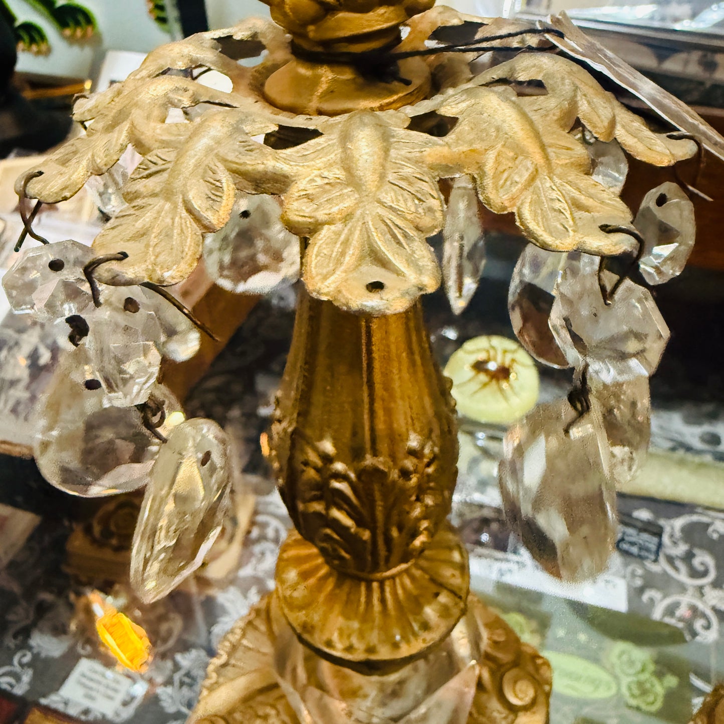Antique Gold & Crystal Candelabra Set