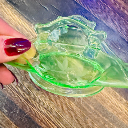Antique Uranium Glass Curled Candy Dish