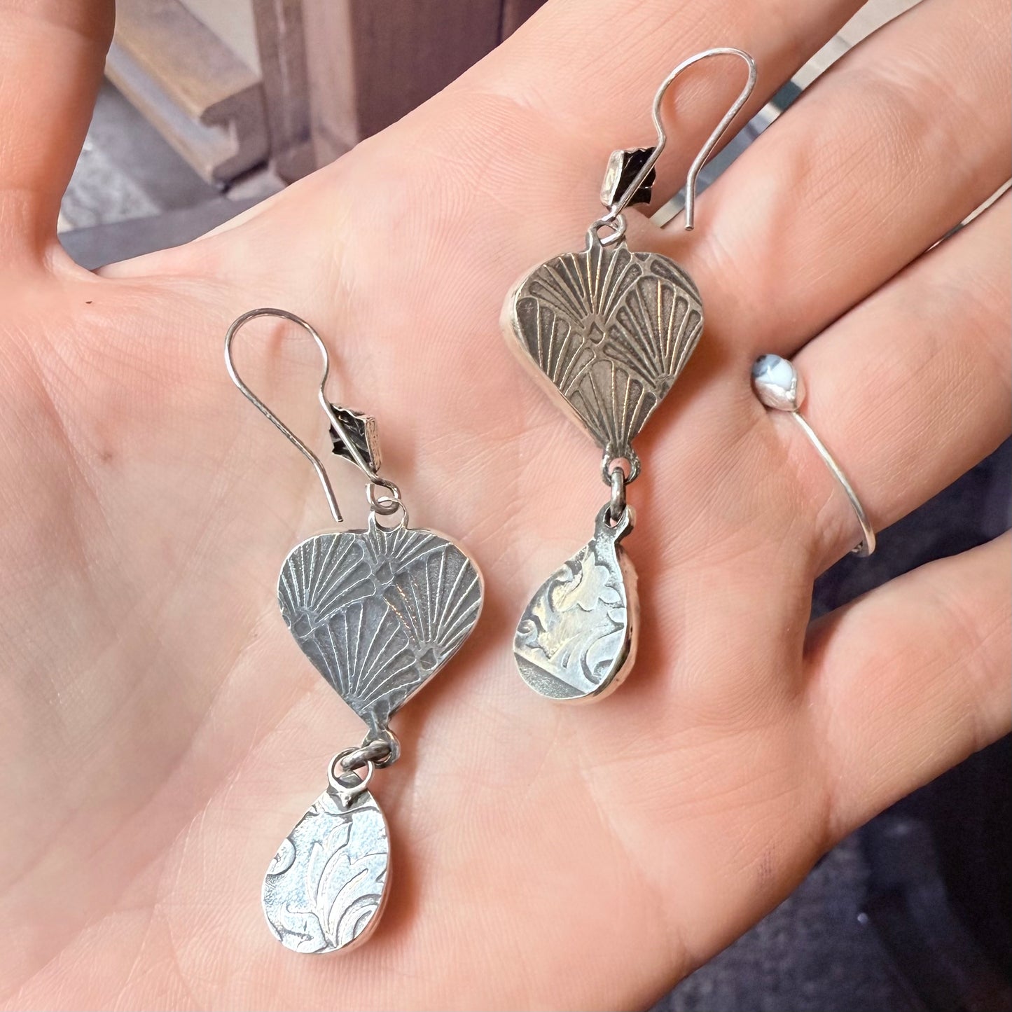 Sterling Gothic Victorian Lover’s Eye Blue Heart Earrings Amethyst Drops