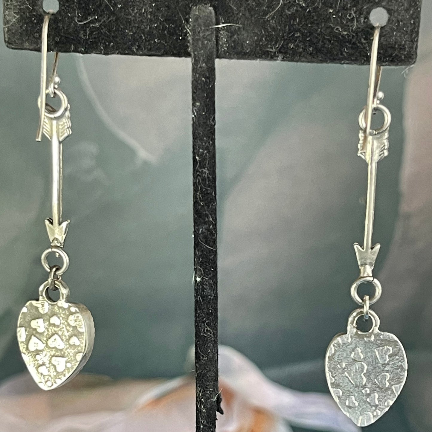 Gothic Victorian Handmade Arrow Amethyst Hearts Sterling Earrings