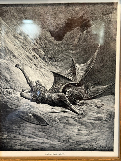 Antique Framed Paradise Lost Gustave Dore Satan Wounded Gold Frame