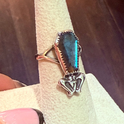 Gothic Art Nouveau Sterling Labradorite Coffin Ring