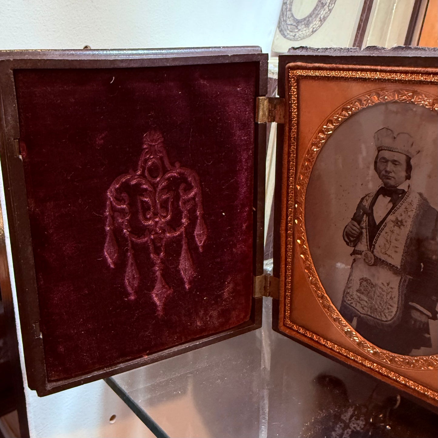 Victorian Masonic Man Tintype Angel Deer Case 1/4 Plate