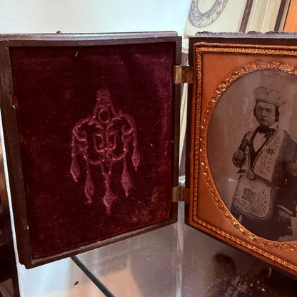 Victorian Masonic Man Tintype Angel Deer Case 1/4 Plate