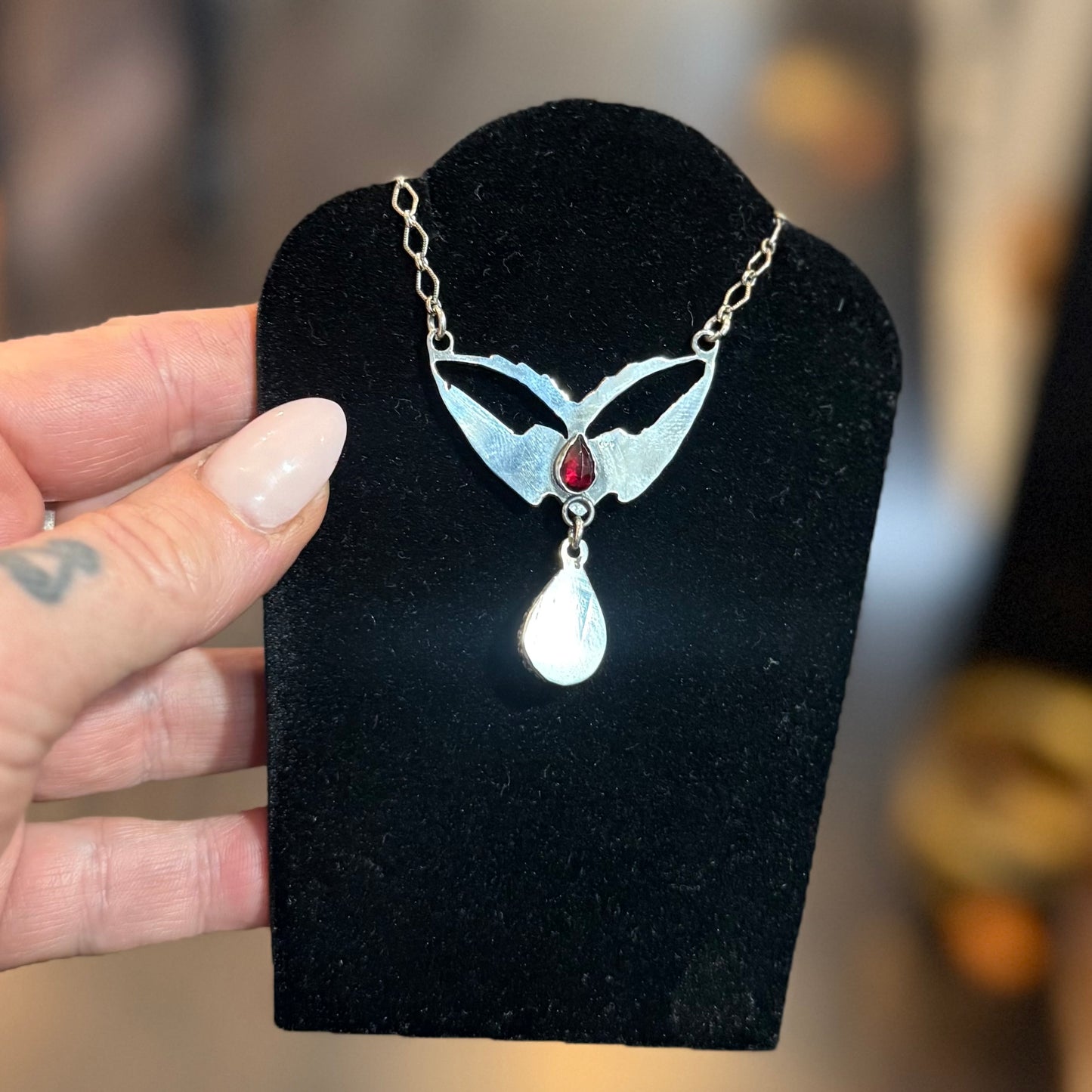 Sterling Victorian Swallow Iolite Drop Necklace