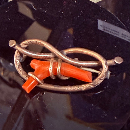 Victorian Coral Gold Filled Lovers Knot Brooch