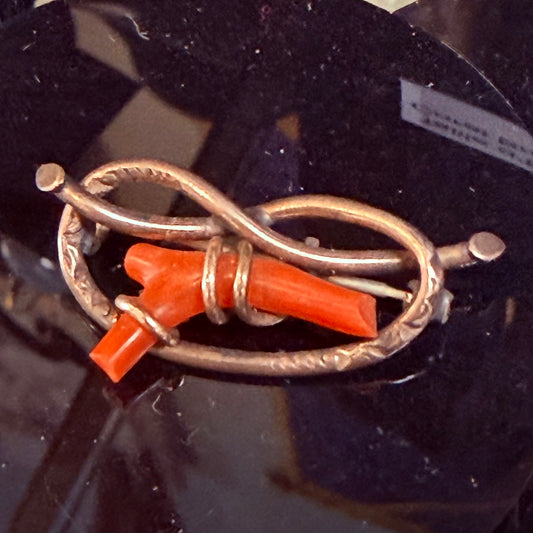 Victorian Coral Gold Filled Lovers Knot Brooch