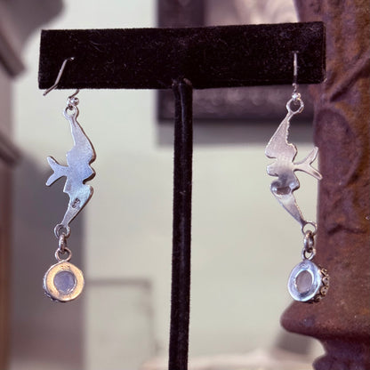 Sterling Victorian Swallow Stone Drop Earrings
