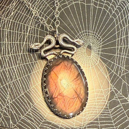 Sterling Snakes Pink Labradorite Necklace