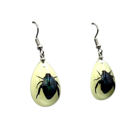Shining Leaf Beetle Lucite Earrings Glow In The Dark