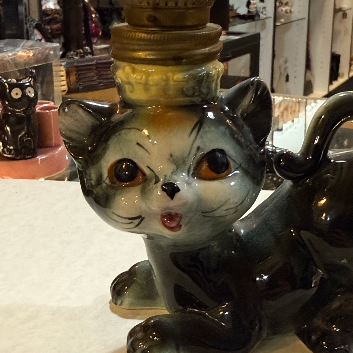 Antique 1940’s Kitten Oil Lamp