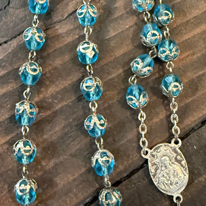 Antique Italy Blue Glass Beaded Rosary