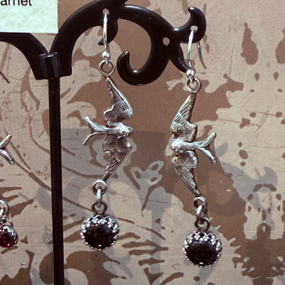 Sterling Victorian Swallow Stone Drop Earrings