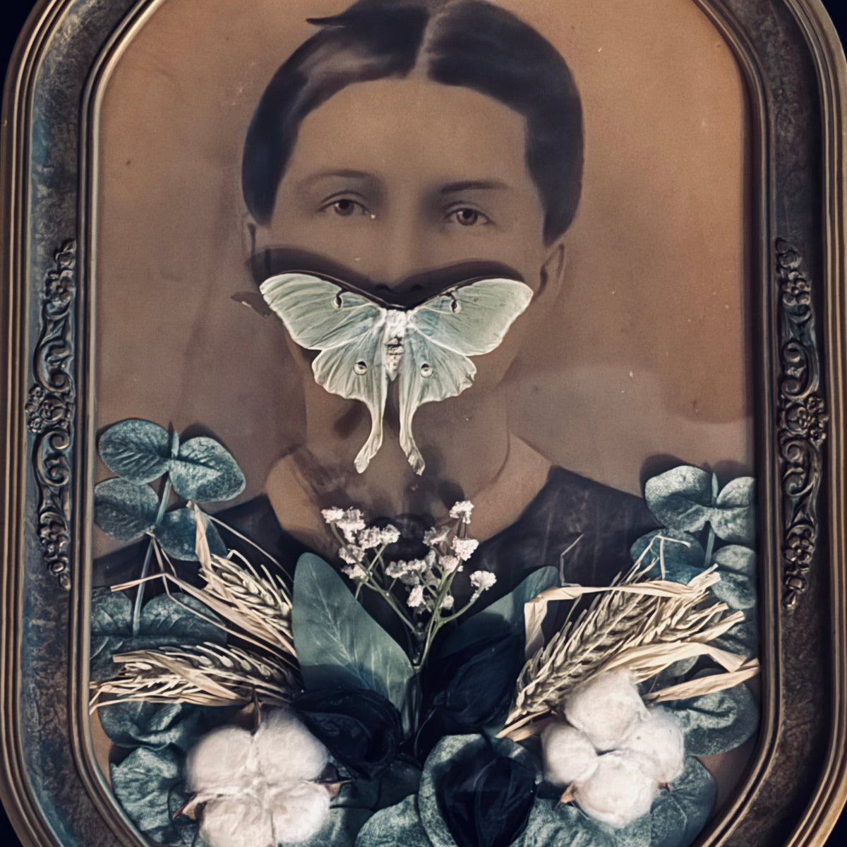 Veiled Curiosities { Adelaide } Gold Floral Frame Luna Moth