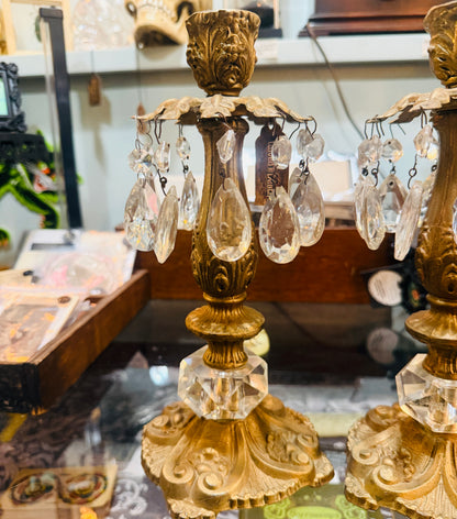 Antique Gold & Crystal Candelabra Set