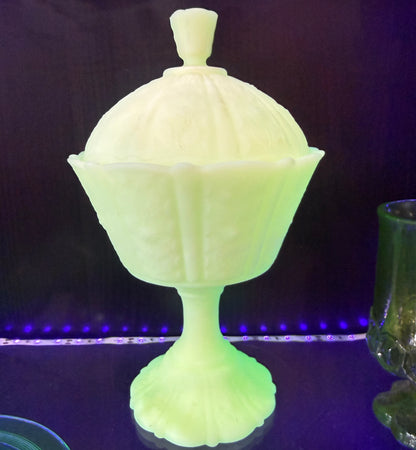 Antique Uranium Glass Fenton Candy Dish