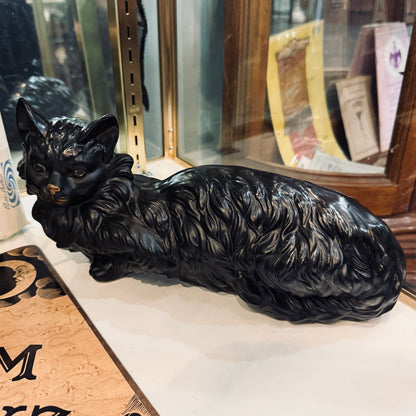 Antique 1940’s Lounging Black Cat Statue 12”
