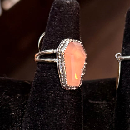 Sterling Spiderweb Rose Quartz Coffin Ring Handmade