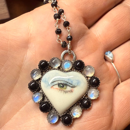 Sterling Gothic Victorian Lover’s Eye Heart Necklace Edith