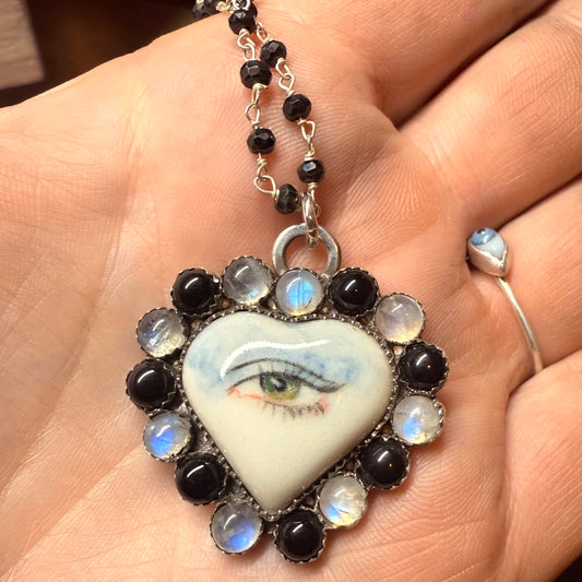 Sterling Gothic Victorian Lover’s Eye Heart Necklace Edith