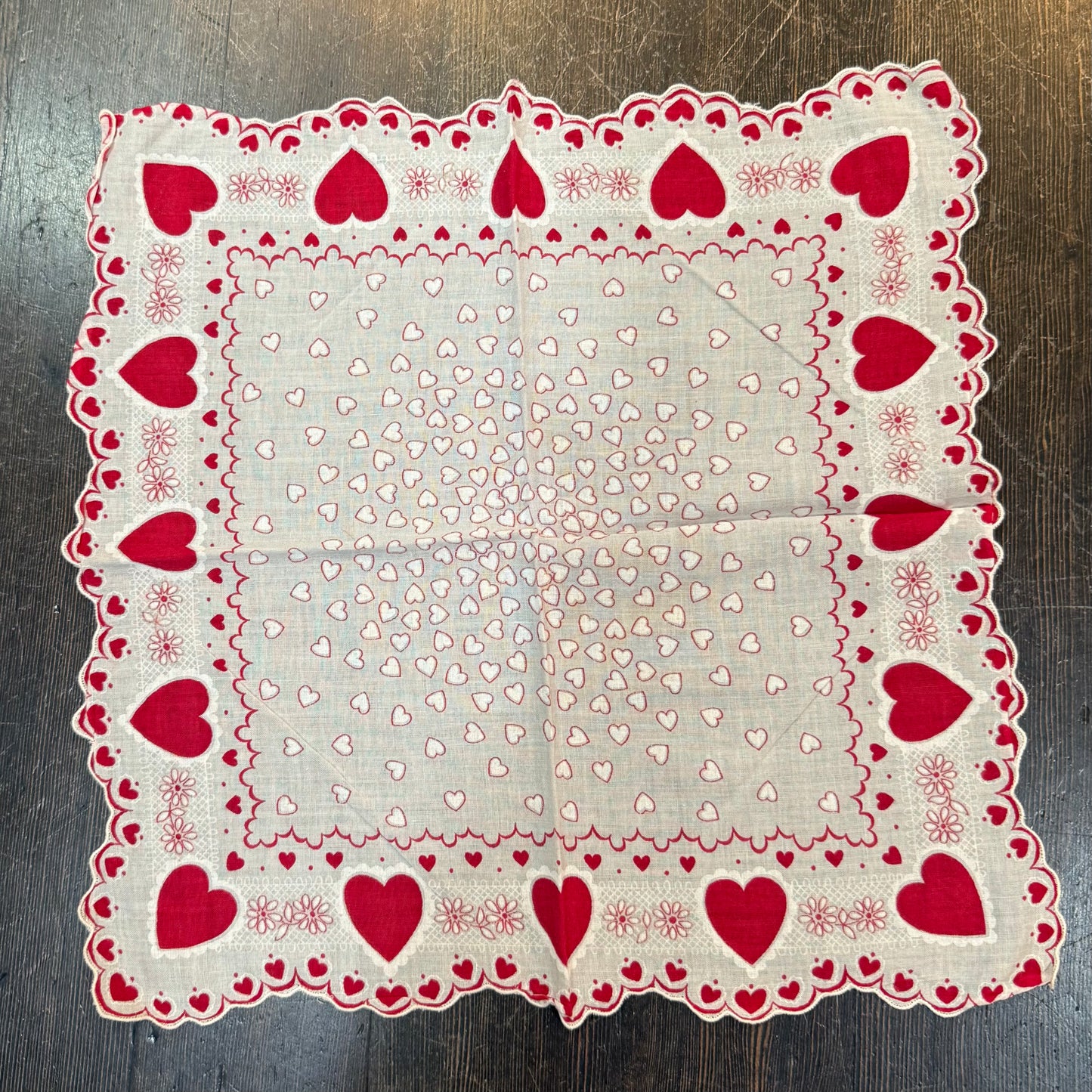 Antique Valentine Hearts Handkerchief
