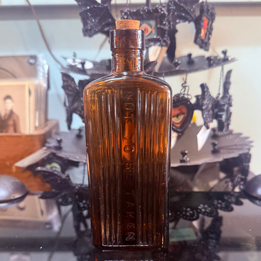 Antique Amber Poison Bottle Rectangular 6”