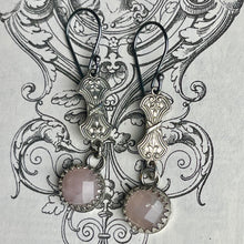 Load image into Gallery viewer, Sterling Gothic Victorian Rose Quartz Earrings
