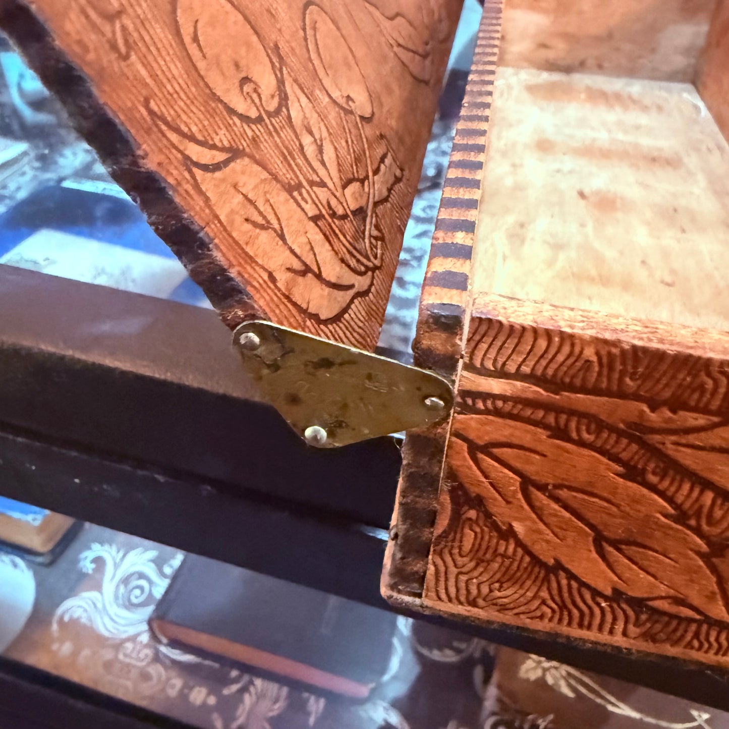 Antique Art Nouveau Pyrography Hinged Wooden Cherries Box