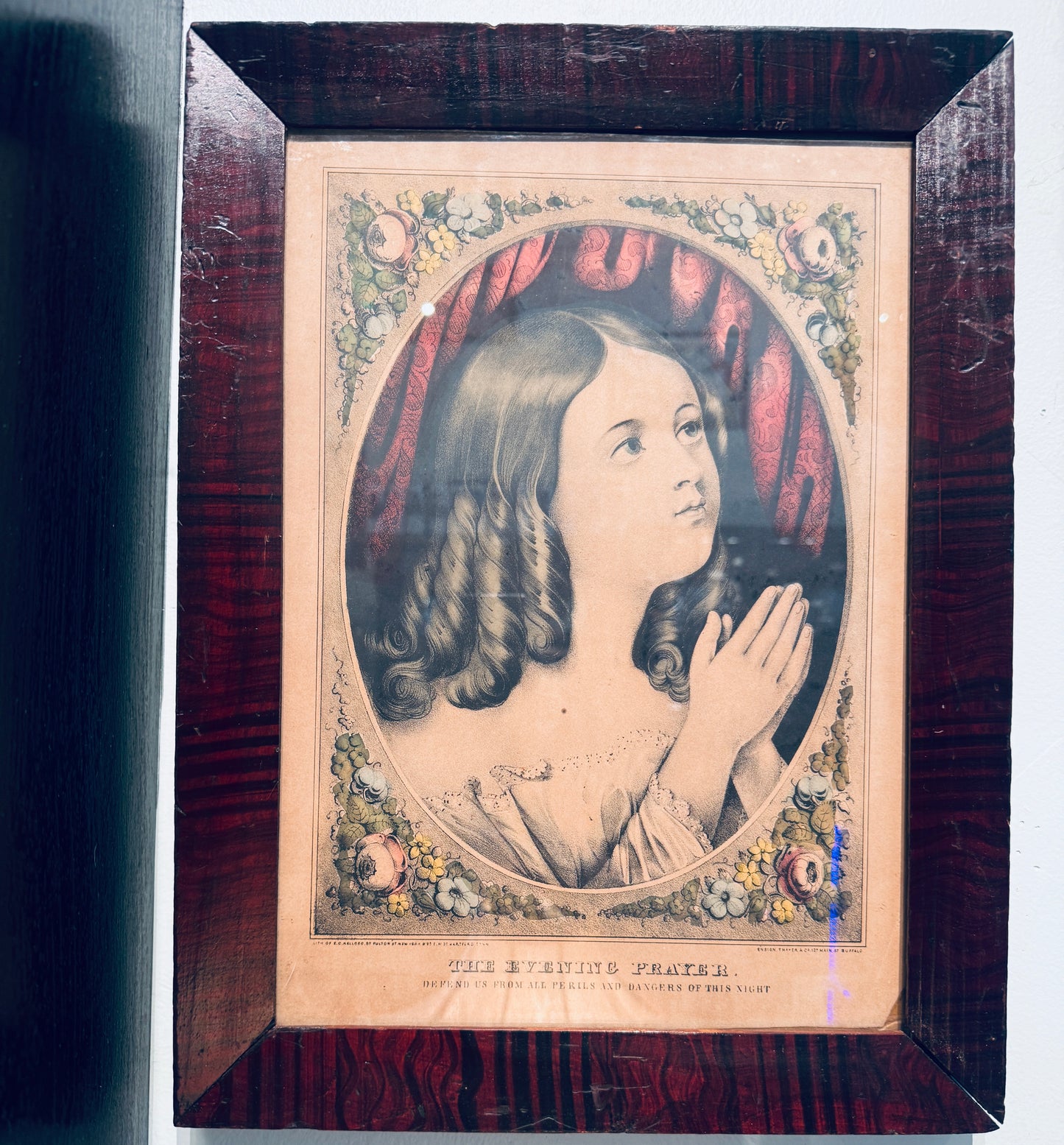 Victorian Framed Evening Prayer Lithograph