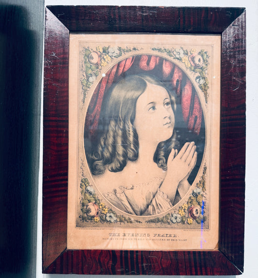 Victorian Framed Evening Prayer Lithograph