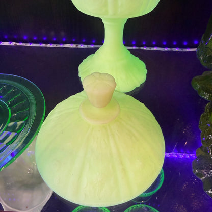 Antique Uranium Glass Fenton Candy Dish