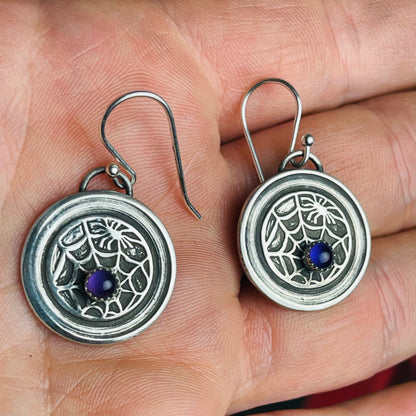 Gothic Victorian Handmade Amethyst Spider Web Earrings