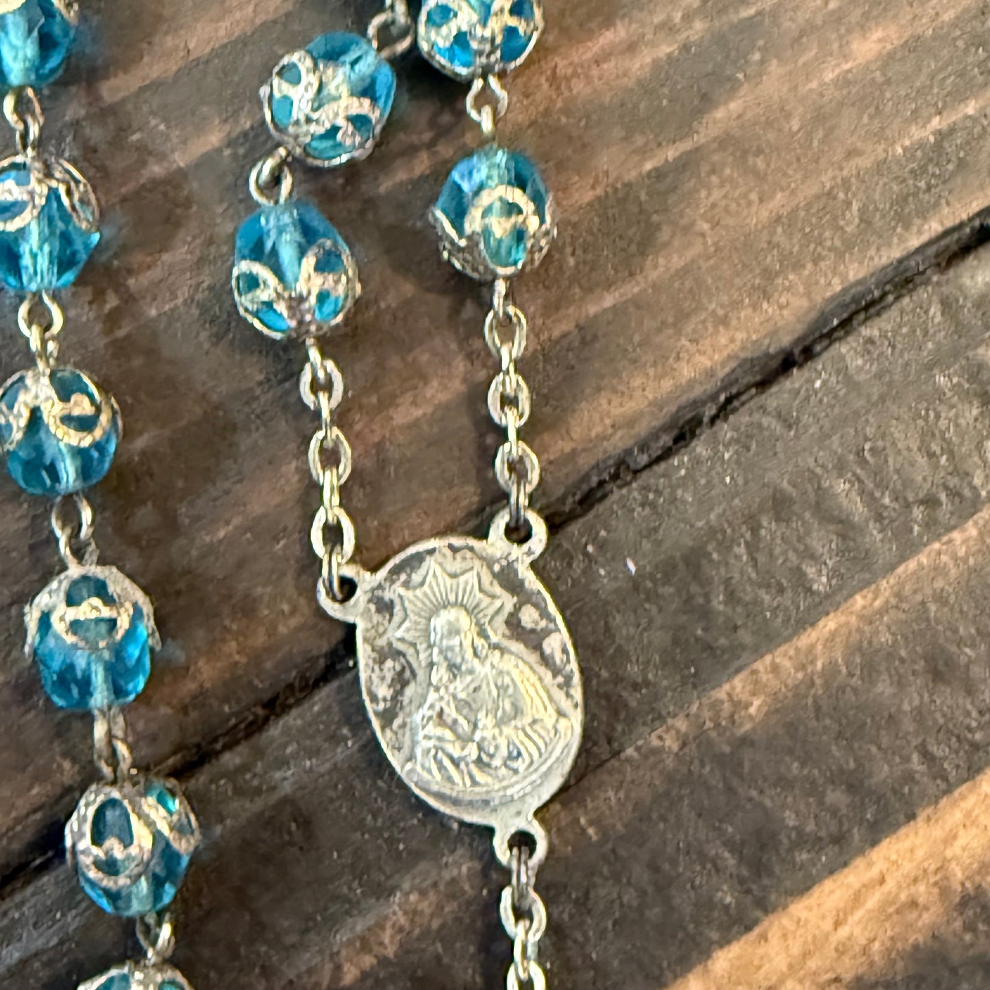 Antique Italy Blue Glass Beaded Rosary