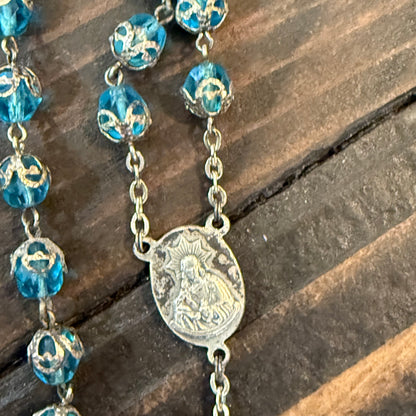 Antique Italy Blue Glass Beaded Rosary
