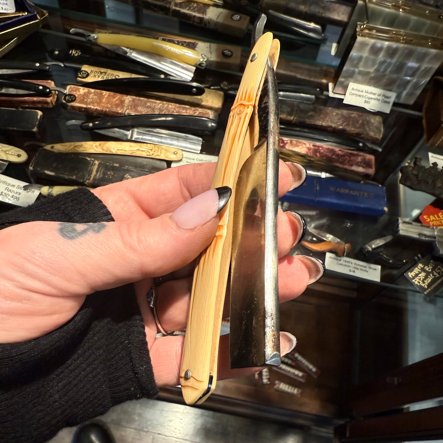 Antique Bamboo Celluloid Razor Original Box