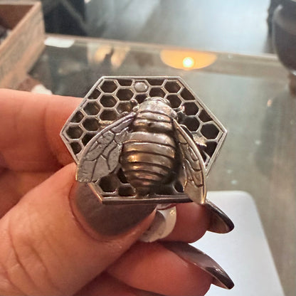 Sterling Amber Honey Beehive Ring