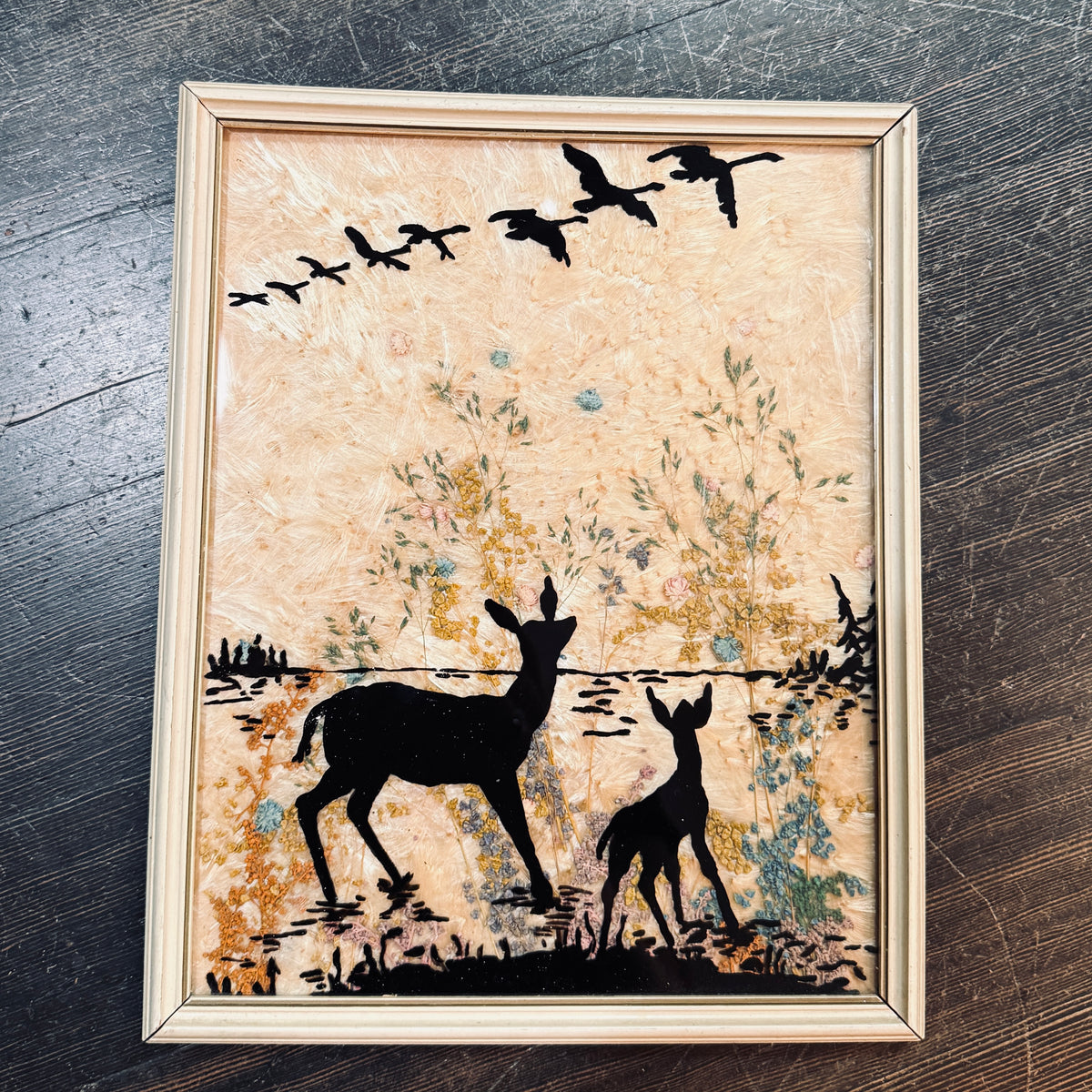 Antique Milkweed Deer & Fawn Scene