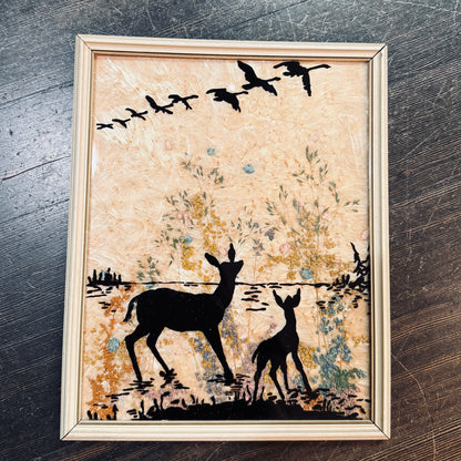 Antique Milkweed Deer & Fawn Scene